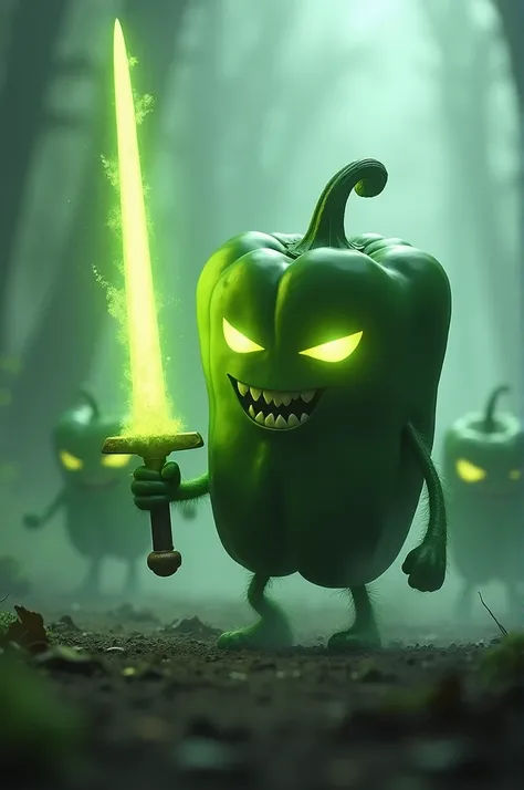 Script: The Rise of the Ghostly Bell Pepper Warrior

1. Scene Setup:

The background remains misty with blurred silhouettes of vegetable warriors.

Lighting is soft and eerie, with muted tones creating a ghostly, mysterious battlefield atmosphere.

Camera ...