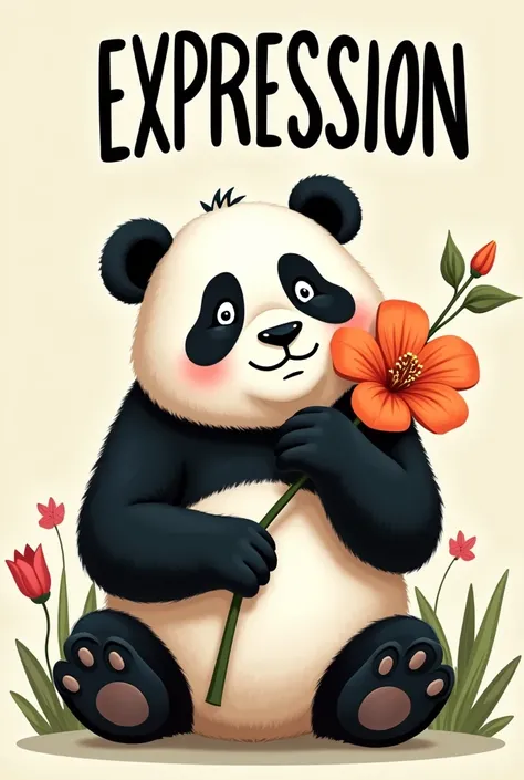  About that the bear would like it to be a cartoon-like thing that he is clutching a flower with a view of the front of the sitting one 

About that the bear I want it to be noted that it is a male bear and also the biggest flower has to be and also a pand...