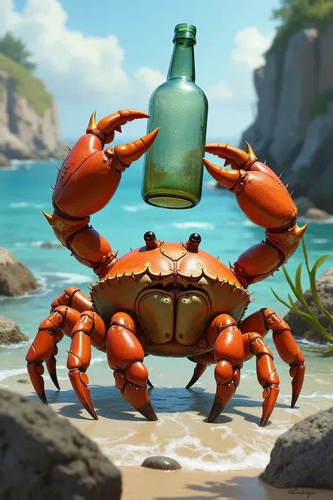 illustration of a crab transposing a bottle