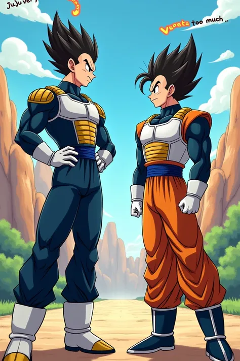 I want a picture of Jojo and Vegeta saying Juju very much above and Vegeta too much