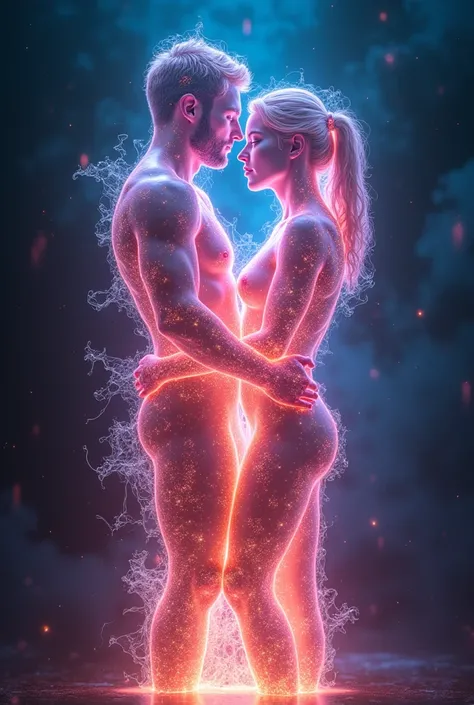     A man and a woman in an energetic transparent shell penetrated each other,     permeated with neon light in the texture of neodymium glass  .     The atmosphere of love    , harmonies    , understanding, movement.    Surrealistic style   ,     fantasy ...