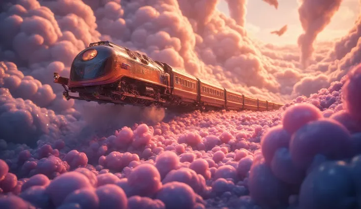 Time-Traveling Train, Encounter with the unknown, A train from the near future, ６４Both formations, Full autopilot ,  flying in the sky,  sonic boom,  runs through seven colored clouds