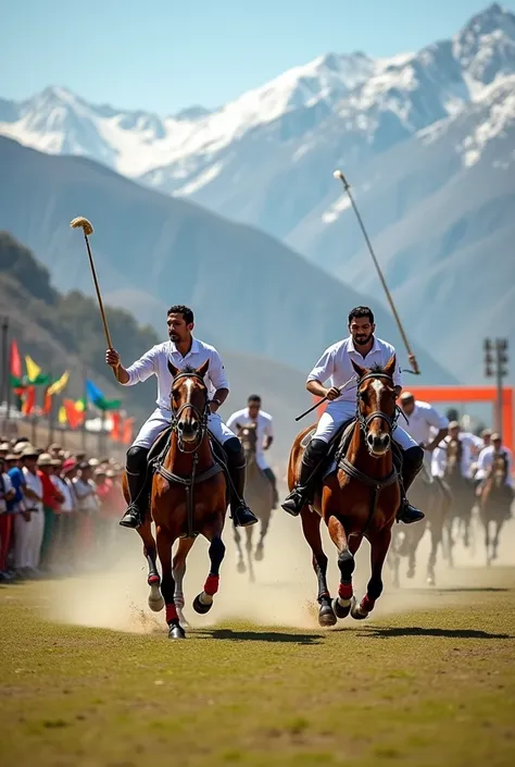 Skardu’s Polo Festival is where culture meets adrenaline! 🐎 Watching the matches surrounded by majestic mountains is unforgettable. #PakistanCulture"
Image: A lively polo match in Skardu with a crowd cheering and mountains in the background.