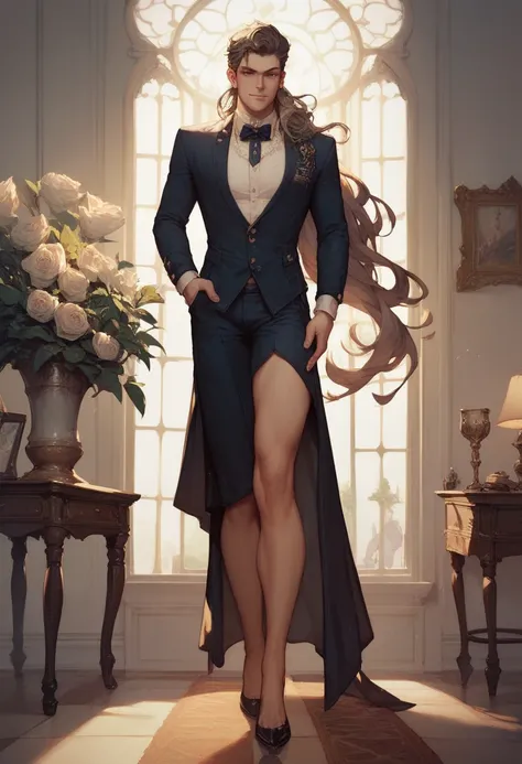 Butler　 fantasy 　 long hair　 full body view