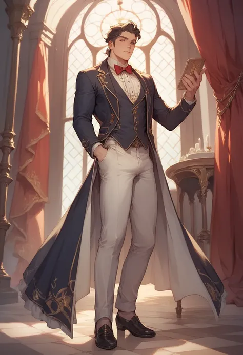 Male butler　 fantasy 　 long hair　 full body view　cool