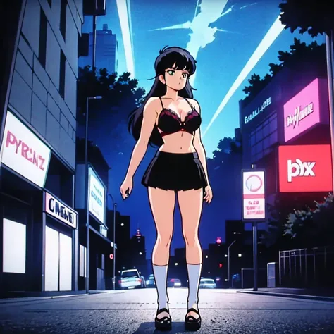  a girl in a leather skirt and black erotic lingerie is standing on a city street, long-haired Ilya Kuvshinov,  Guviz style artwork ,  Anime Art Wallpaper 8K,  art station 「Pysif」Mr. Gwitz, ピシブ art station のグウィズ, Cyberpunk anime art