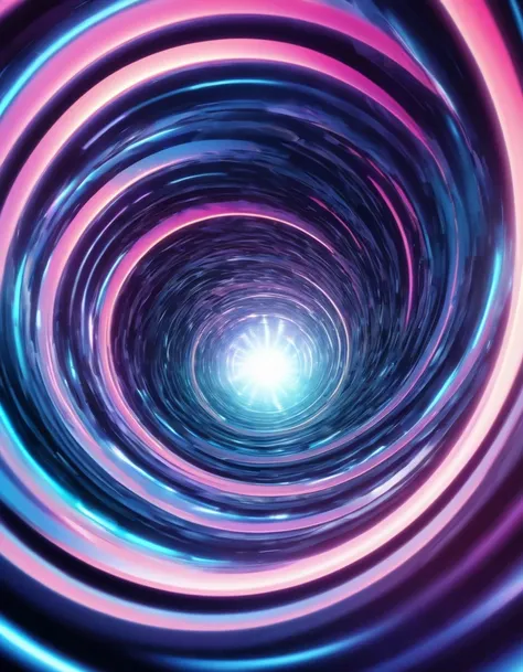 distorted clock background, Oblivion Express as a time machine, Oblivion Express running through a warp tunnel, time tunnel, gradient abstract background, euphoric mood, aerial perspective