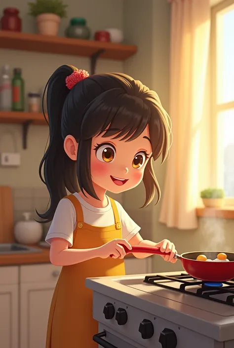 A girl cooking egg