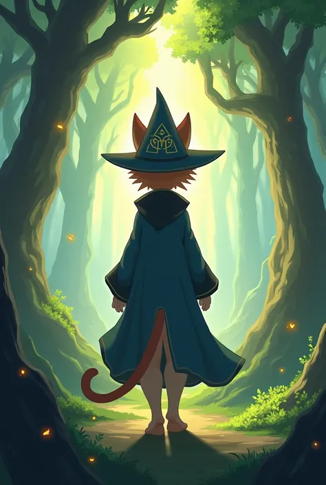  furry cat girl mage facing away from the camera in the style of Armello
