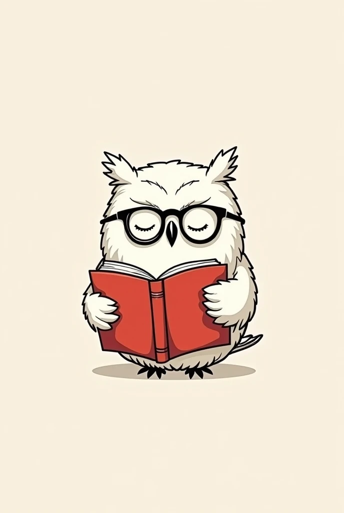 dessin  minimaliste dun hibou avec des lunettes qui lit un livre rouge avec ses ailes