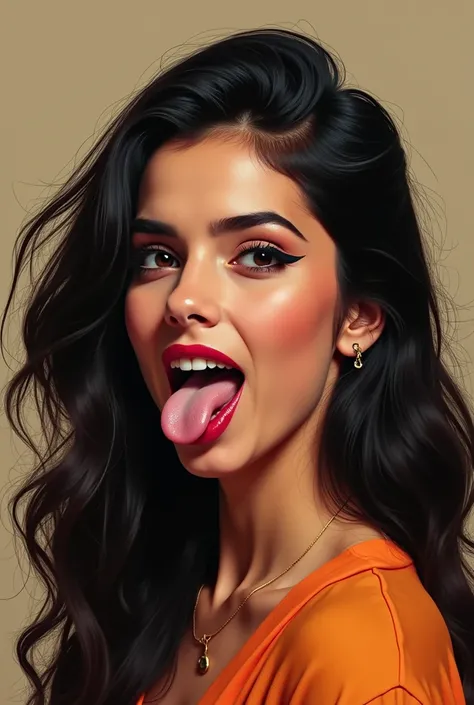 An Iranian woman who sticks out her tongue 