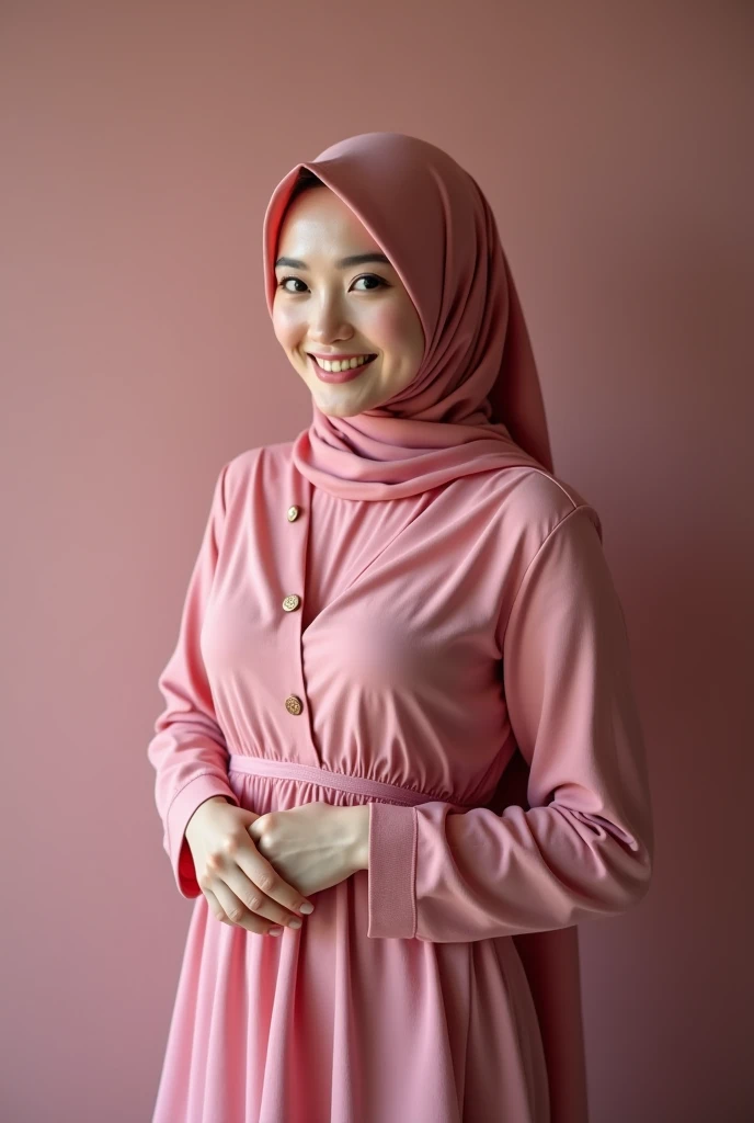 30 year old asian woman in hijab, wearing pink dress, naked, Very big breasts