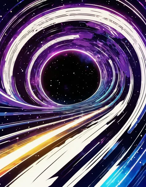 Galaxy Express, Galaxy Express running through the time tunnel, distorted clock background, time tunnel, time tunnel on gradient abstract background, euphoric mood, ink art, anime screencap in mnst artstyle, shadow minimalism