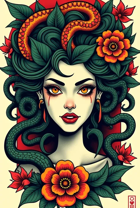 Medusa tattoo design in neotraditional style with details 
