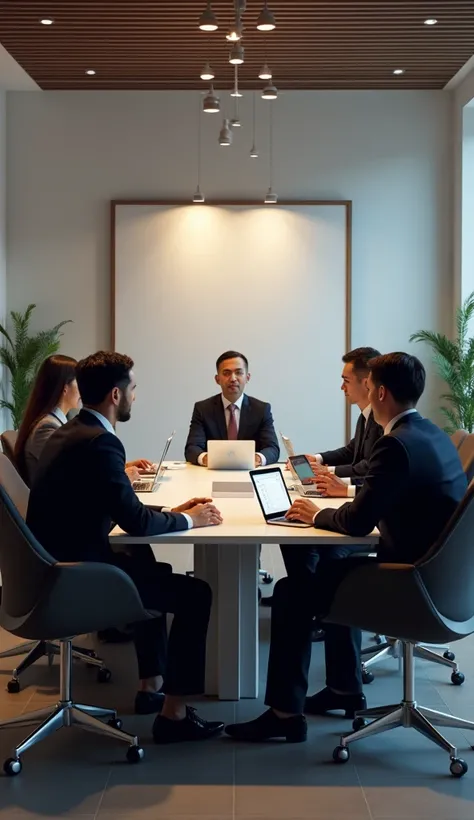 ความละเอียดสูงสุด, Professional team seated in a semi-formal meeting area, modern furniture and balanced lighting enhancing the scene