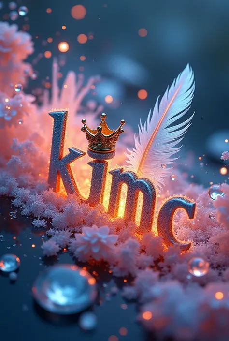 A mesmerizing art masterpiece that captivates the viewers with its intricate design. Splashing of pink and blue glittering The name "Kic Mmc" is prominently displayed in a striking font adorned with a luxurious golden crown a flowing feather gracefully fol...