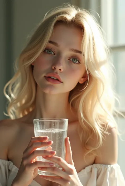 Beautiful blond drinking a glass of water 