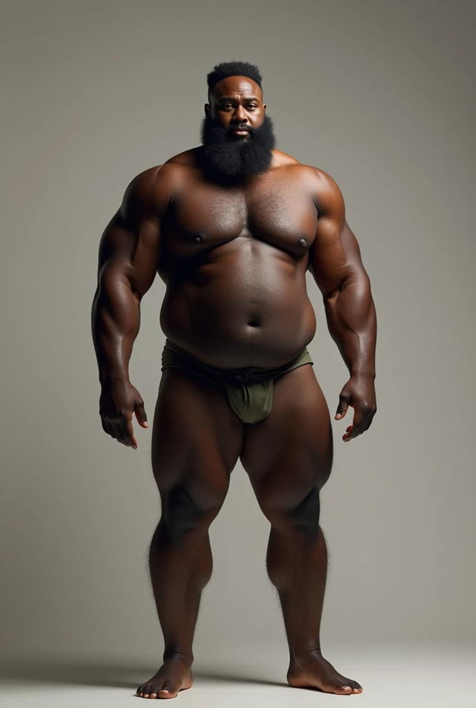 Fat naked black man with slightly thick beard。Realistic image 