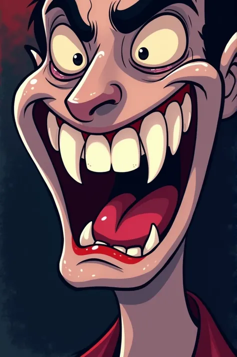 Cartoon style vampire teeth laughing and showing only mouth and male