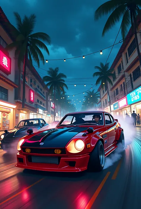 Anime, cars drifting, sri lanka, streets, old JDM cars, sri lankan streets, anime art, night