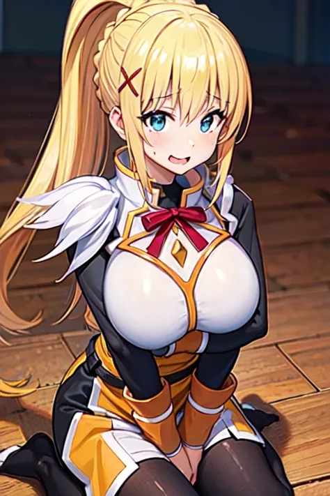 Darkness、KonoSuba、Blonde、High ponytail、gigantic breasts、aroused,see-through,best quality,