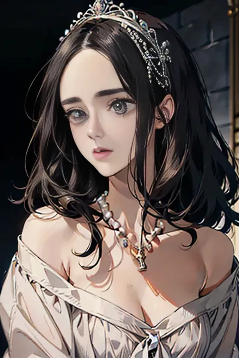 a drawing of a woman with a necklace and pearls around her neck, no art style by bowater, arte digital de um elegante, Retrato anime Kaya Scodelario, Madonna Elegant Genre, in digital illustration style, pintura digital barroca, fanart requintada altamente...