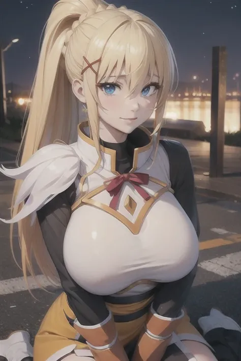 Darkness、KonoSuba、Blonde、High ponytail、gigantic breasts、aroused,see-through,best quality,