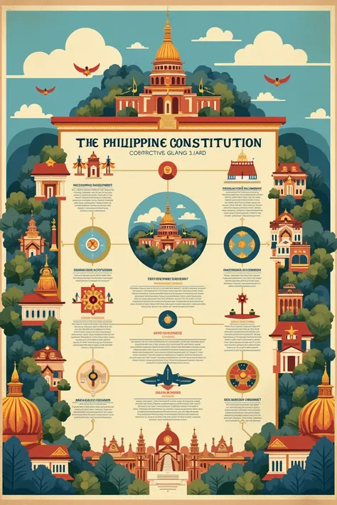 Create a poster illustrating the key features and principles of the Philippine Constitution.