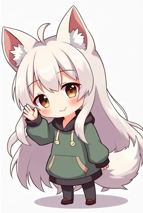 chibi anime girl with long white hair wearing a hoodie, brown eye, nyaruko-san, beautiful anime catgirl, anime visual of a cute girl, holo is a wolf girl, cute anime catgirl, an anime girl, anime girl with cat ears, anime catgirl, young anime girl, white -...