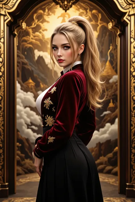 light particles, soft lighting, volumetric lighting, intricate details, finely detailed,1girl, solo, office worker, slim and healthy body, full body shot, (nudity:0.5), (beautiful and medium ample breasts:1.5) and a huge waist,blonde hair, long hair, high ...