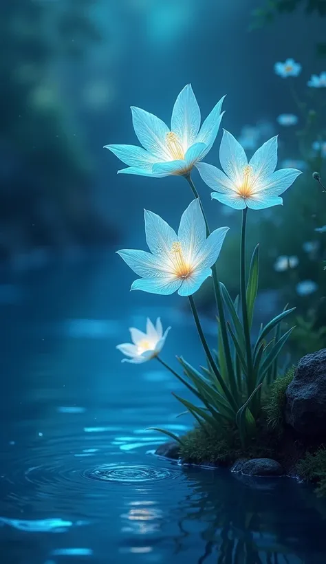 Flower luminescence magic made from river blue water