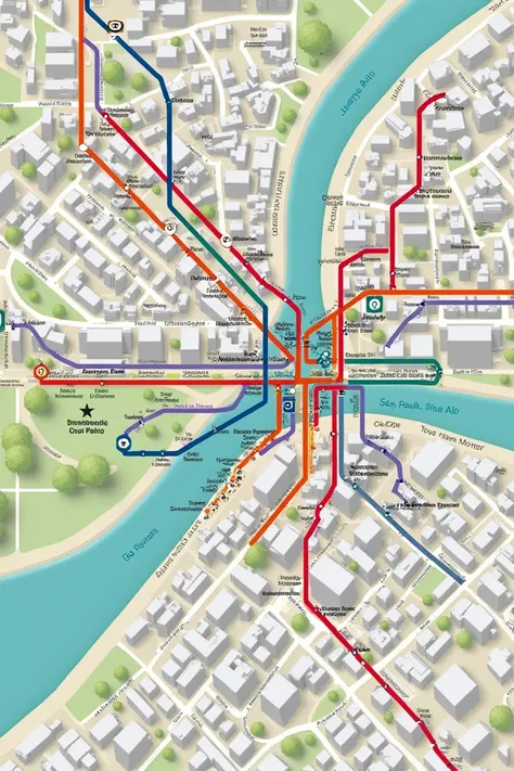 A map of the São Paulo subway superimposed on the city map with each station in its respective place