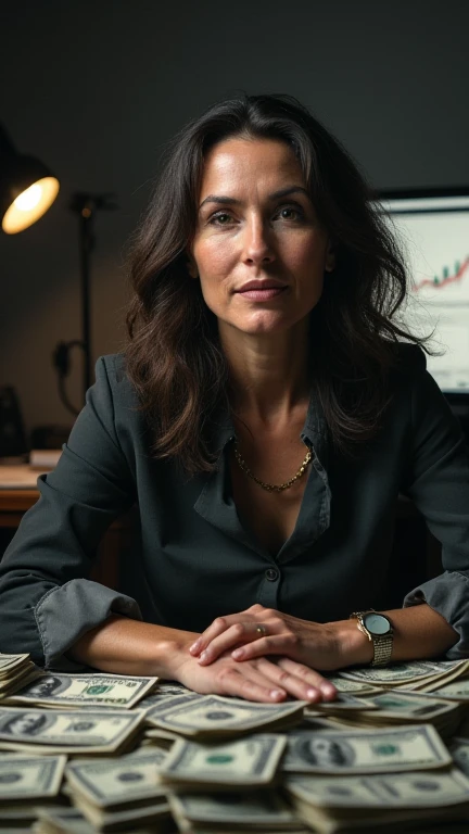 OLD FOREX TRADER EMMA GELTENMAN WITH A LOT OF DOLLARS ON HER DESK