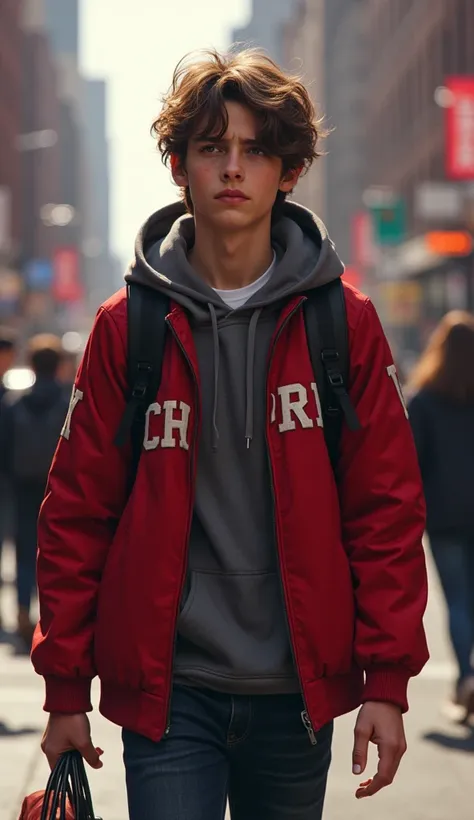 Teenager Peter Parker Wearing Jacket And Go To School Masterpiece, High Resolution, Accurate, Best Quality, Award Winning,HD,