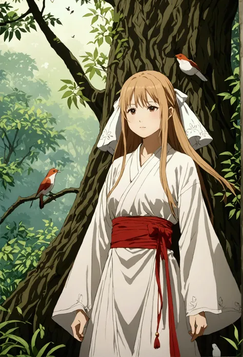 as Yuuki,  in a white tunic , lang thang trong khu rừng âm u.  The light seemed unable to penetrate the dense canopy .  The sound of several ear-sucking birds increased her fear.  Small steps tripped over the roots of the tree ,  Asuna felt alone in the wi...