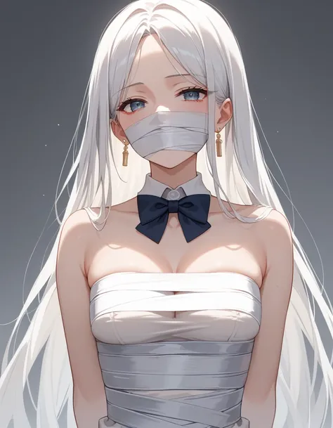 score_9,score_8_up,score_7_up,masterpiece,best quality,source_anime
BREAK 1woman,arms behind back
BREAK bowtie,white zentai
BREAK (mummification,wrapping:1.2),covered mouth