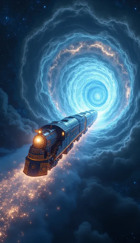  outer space, astral express, astral express from honkai star rail, train floating through space, the train is entering a portal, stars,