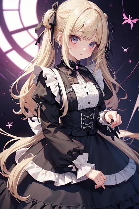 female idol、、Hair rolls、、good style、Colorful Gothic Lolita Fashion（Spider web design）、whitish blonde hair、whole body