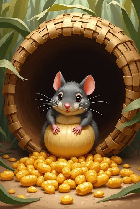 the cute mouse He had to squeeze himself a good deal to get through the narrow opening between the strips of the corn
 basket.

after that But the corn was tempting and the Mouse was determined to get in.

When at last he had succeeded, he gorged himself t...