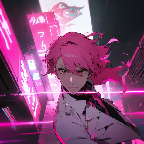 ( best quality), (masterpiece), ( super detailed), ( shortcuts), ( two block hair), ( bright pink hair ), (Red eyes), ( Cool Pose ), (neon), (Modern city), (neonデイライト), ( Movie-like ), ( perfect eye details ), ( high definition ), (Softtown ), (Nightcore),...