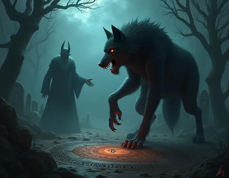 a werewolf doing an act of service to a necromancer