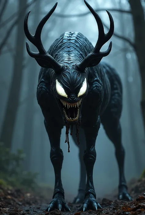 Venom + Deer. Venom And To Deer Physically Combined And A New Hybrid Formed With Venoms Big And Dangerous Eyes. Deers Body, Black Venom, (Big White Sharp Eyes), Venom Design, Venoms Big Eyes, Venoms Detailed White Lines On Full Body, Big Size, Standing On ...