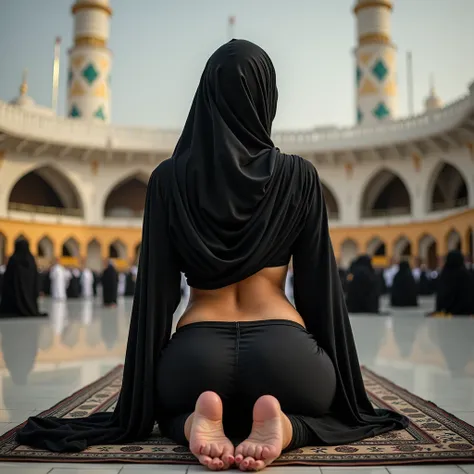 Beautiful fat Arab woman,With Niqab,with Kaaba in the background,sexy body with huge breasts,in very, very tight clothes.,The butt is up,open ass,Large nipples protruding from clothing,wide angle, best quality, high resolution, full details, realistic,In t...