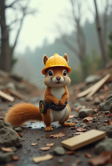 The savings bank squirrel goes to the scene of a natural disaster to help rebuild with its customers