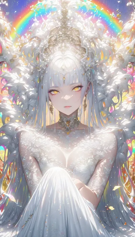 long hair, gray hair, masterpiece, top quality, very beautiful, Absurd, with bangs, glasses, yellow eyes,Yellow Eyes, Glasses、 from below,  seamless image fusion , Beautiful and adorable white demon queen, A lustful and lascivious face,  cool and sadistic ...