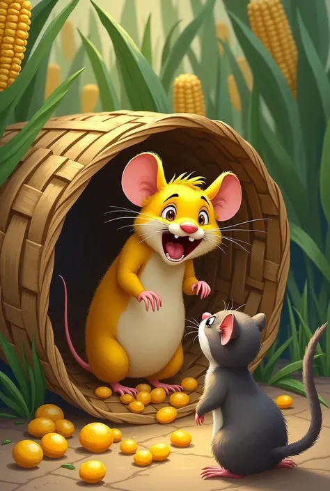 the cute mouse He had to squeeze himself a good deal to get through the narrow opening between the strips of the corn
 basket.

after that But the corn was tempting and the Mouse was determined to get in.

When at last he had succeeded, he gorged himself t...