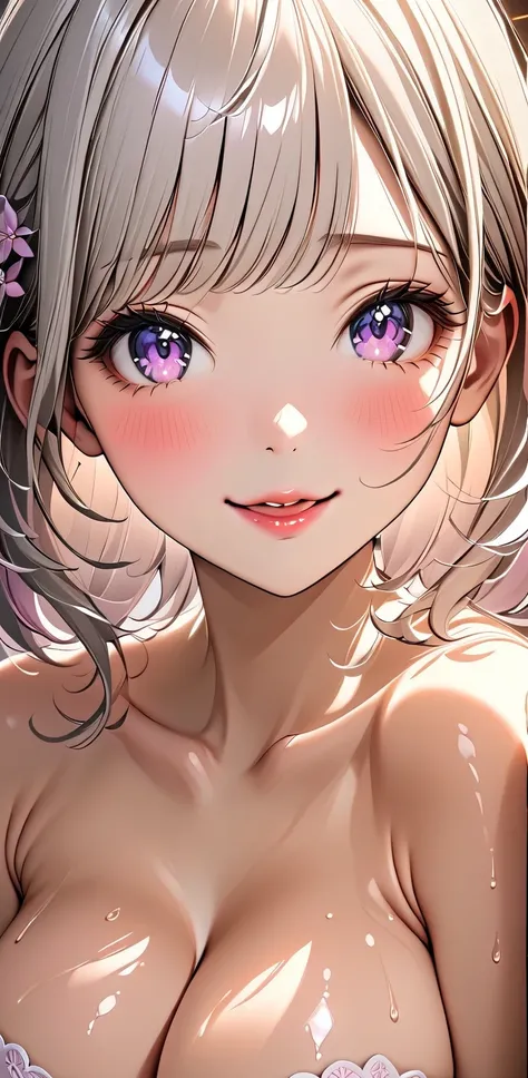 naked、 short hair、white hair、excited、Steampunk.Frightened、（Please do it below:1.5）、The feel of wet skin 、  Shiny Skin 、 Big boobs that make you salivate 、    embarrassing expression   、  composition focusing on faces   、nsfw.       that can be seen thoroug...