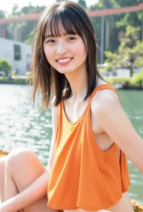 ((masterpiece)), (( best quality)), ( portrait of a beautiful girl sitting wet in the city), Perfectly detailed eyes,  Perfectly Detailed Face, Ultra detailed nose,  characters with open mouth ,  random color shorts, Perfect Teeth, Bare shoulders, Charming...