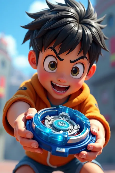 Animated boy holding beyblade