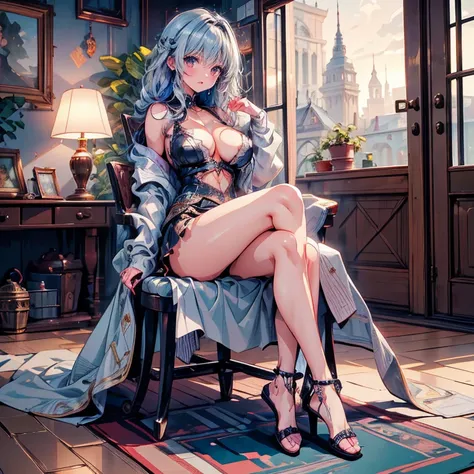 Full body Waifu beautiful detailed eyes, beautiful detailed lips, extremely detailed eyes and face, longeyelashes, 1girl, sensual, young woman, sexy medium / large breasts, beautiful feminine face, nice sexy thighs, slim, sexy, erotic, beautiful fashion cl...